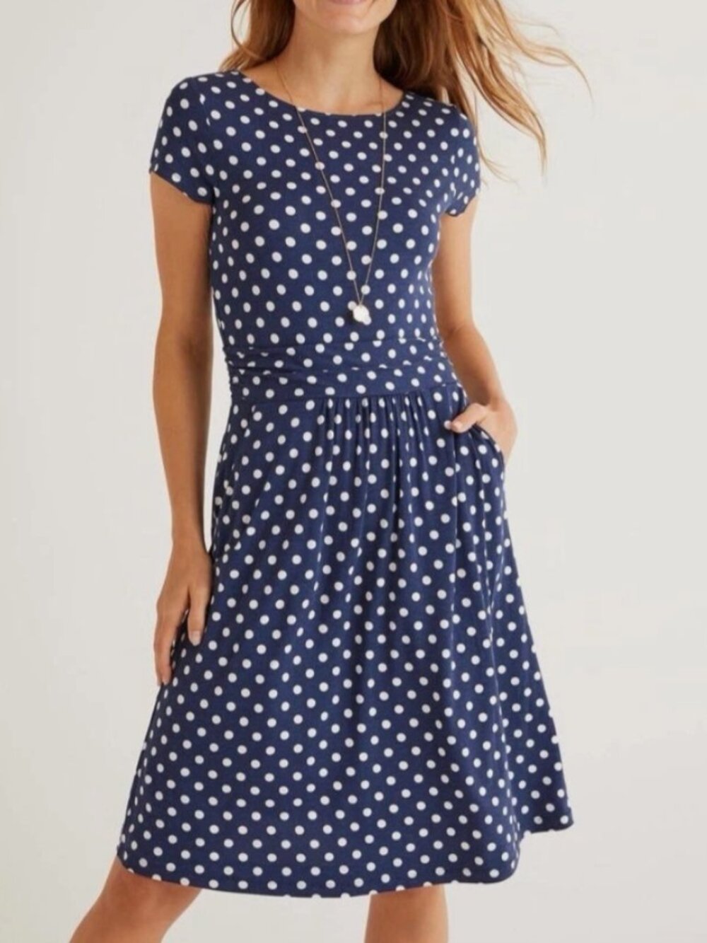 Boden Amelie Jersey Dress Navy White Polka Dot Sz US 4P UK 8P